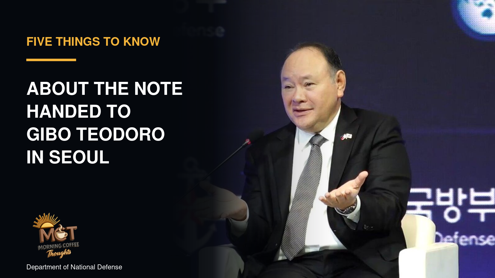 Gibo Teodoro speaking at the Seoul Defense Dialogue on September 8, 2026.