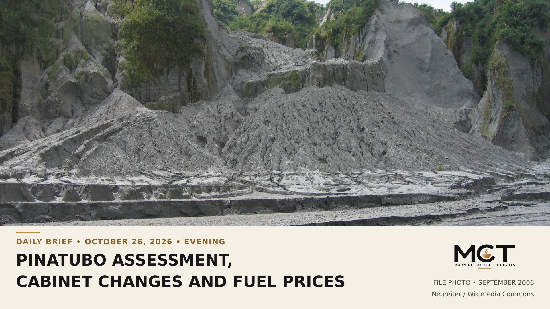 Lahar deposits in a canyon on Mount Pinatubo, September 2006. File photograph; not the August 2026 damage documented in the new PHIVOLCS assessment.