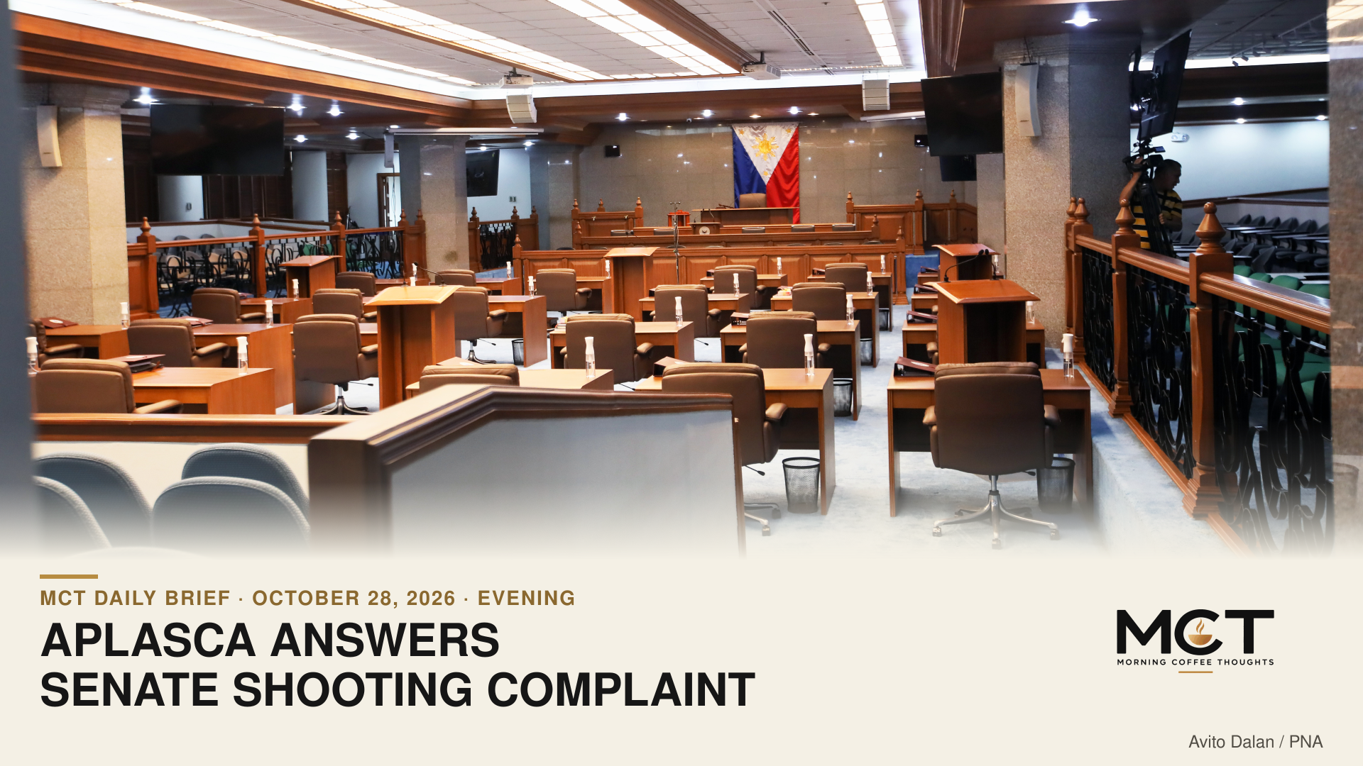 Philippine Senate session hall with unoccupied seats, photographed May 29, 2025.