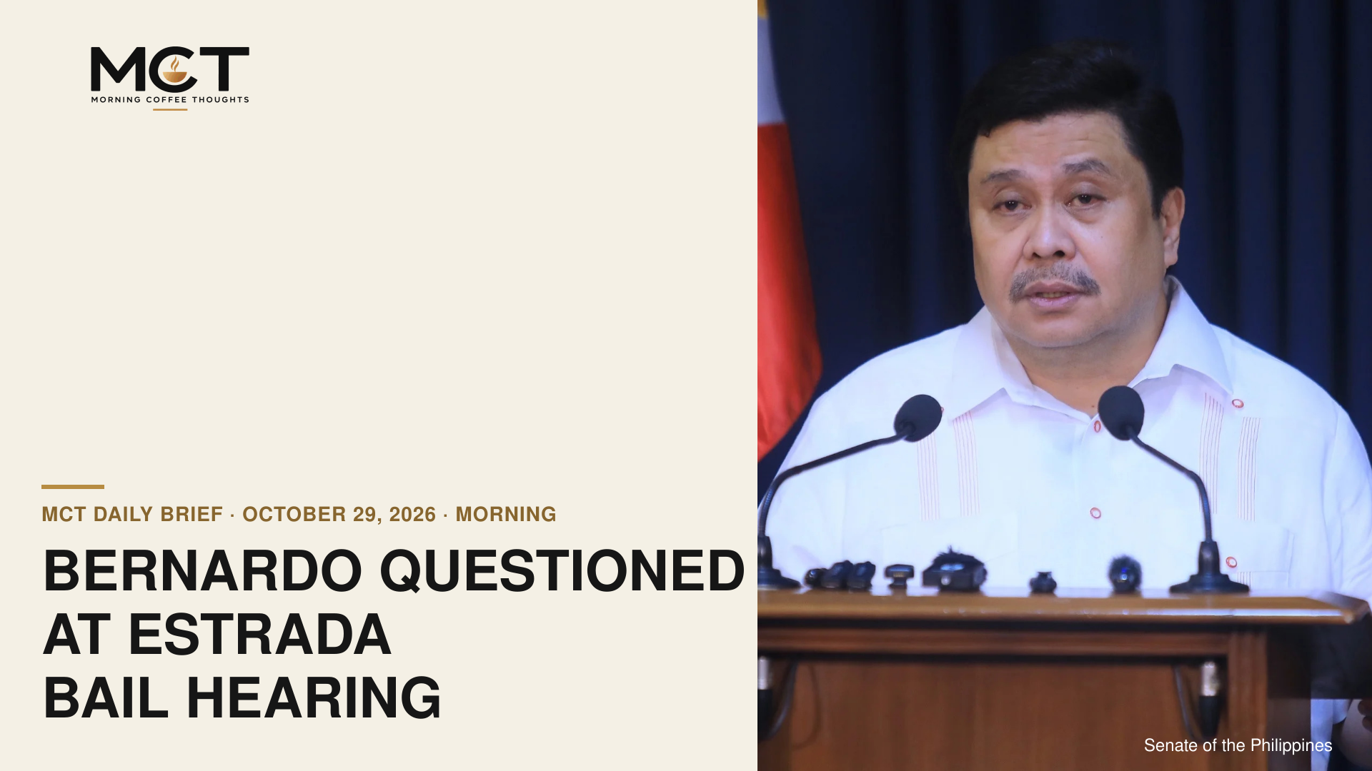 Jinggoy Estrada speaking at a podium on June 1, 2026, in a Senate photo release; not the October 28 bail hearing.