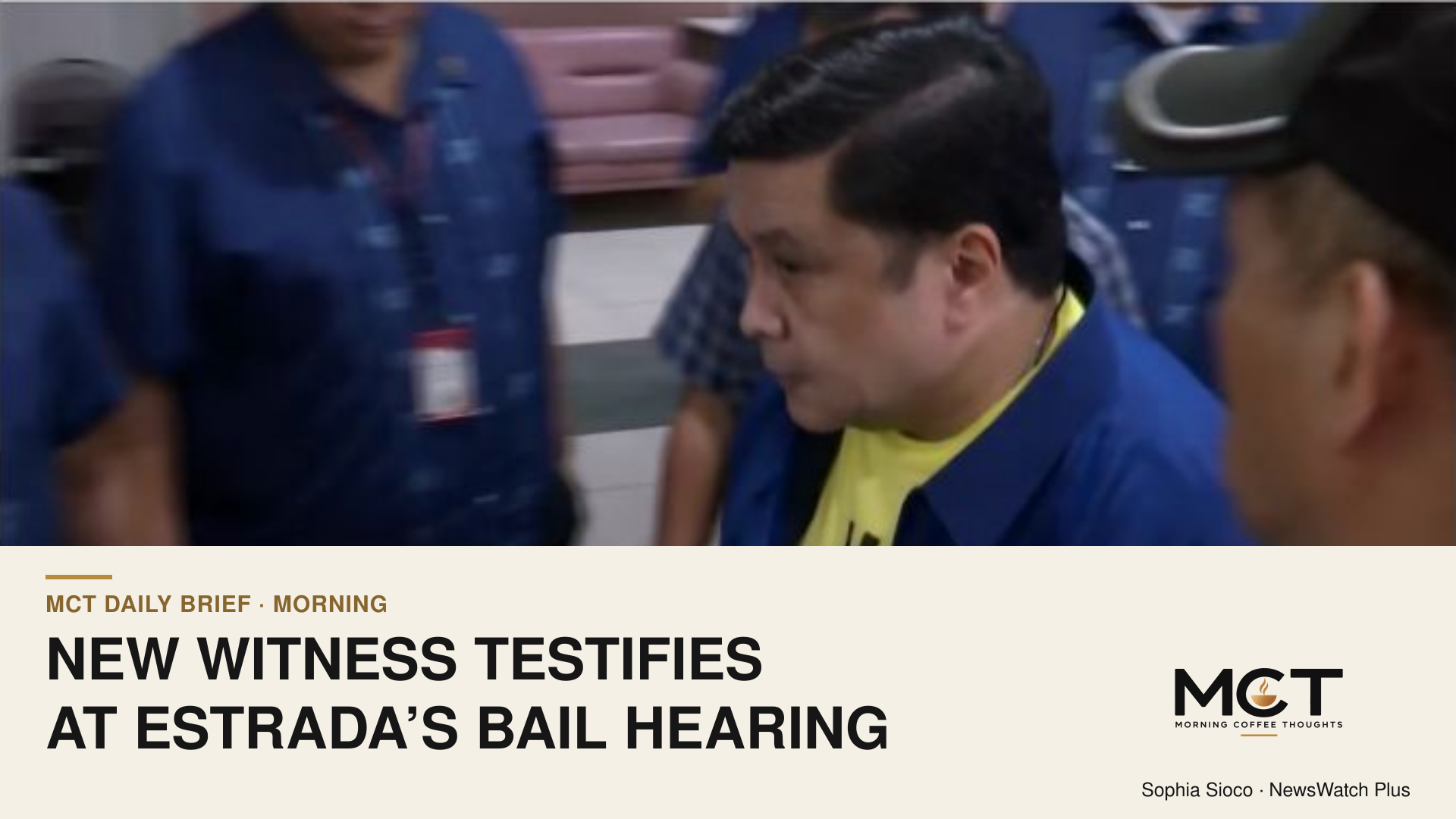 Jinggoy Estrada arriving at the Sandiganbayan on October 28, 2026, in NewsWatch Plus footage; not the October 29 testimony.