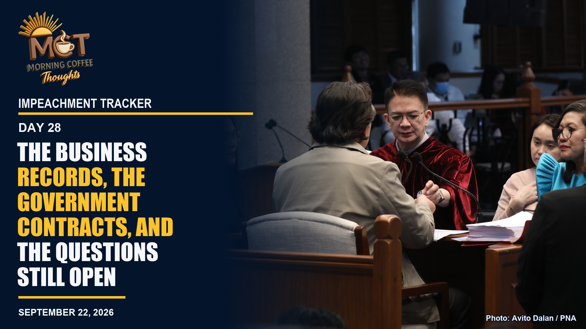 Presiding officer Francis Escudero receives records from PhilGEPS official Rendell Sopeña at the September 22, 2026 impeachment hearing.