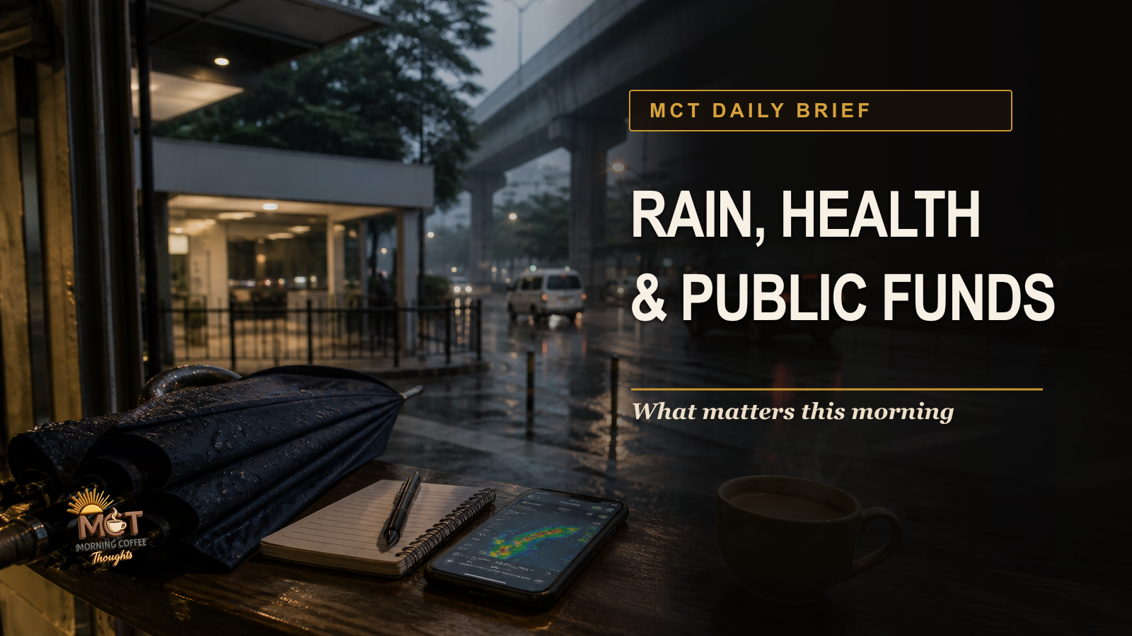 MCT Daily Brief cover for August 20, 2026, showing rain over Metro Manila and today’s five key developments