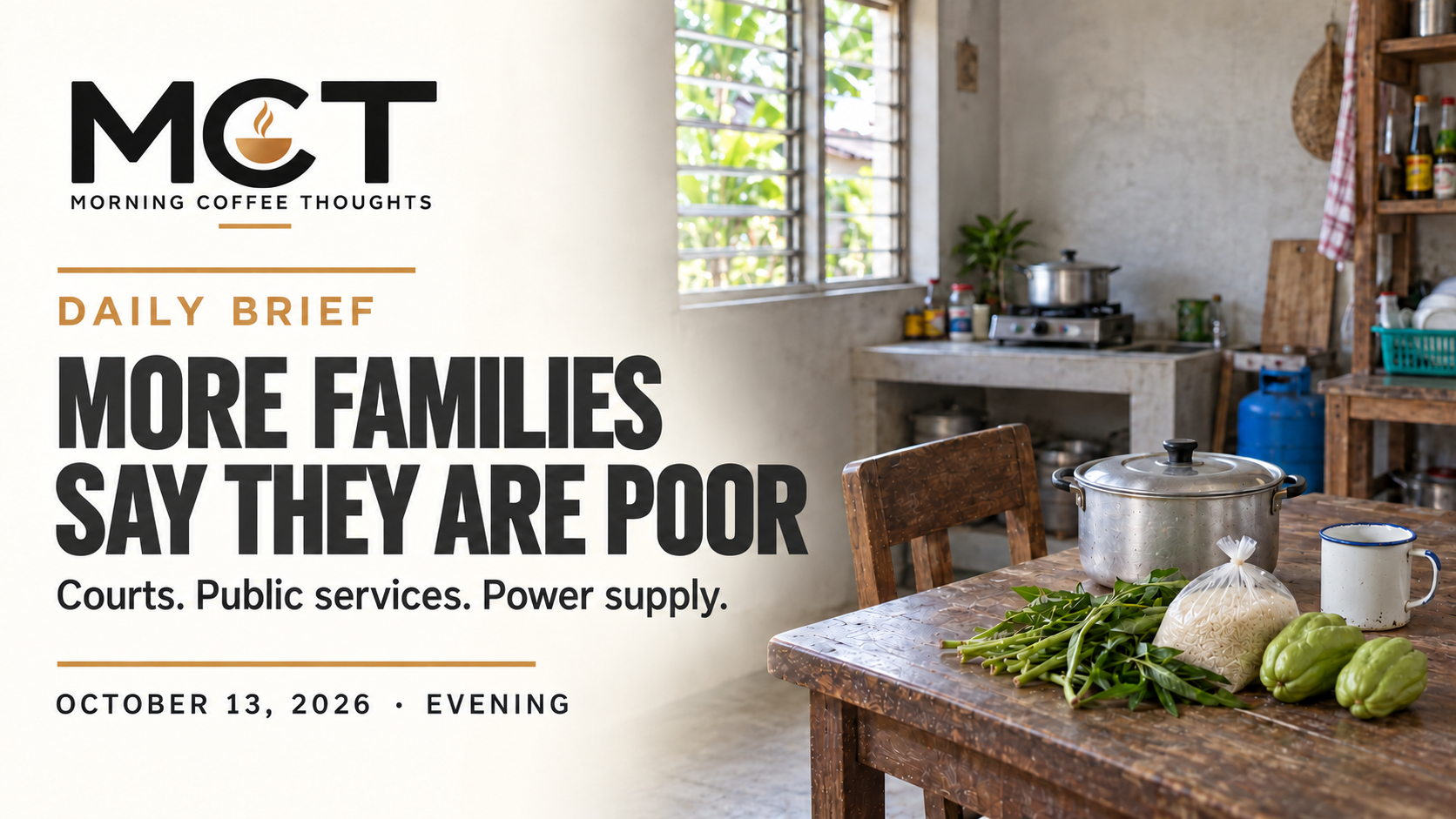 MCT Daily Brief evening cover showing a modest Filipino household and its food budget.