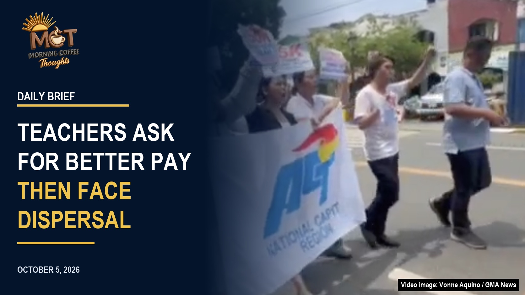 Teachers march near Malacañang on October 4, 2026. Video image: Vonne Aquino / GMA News.