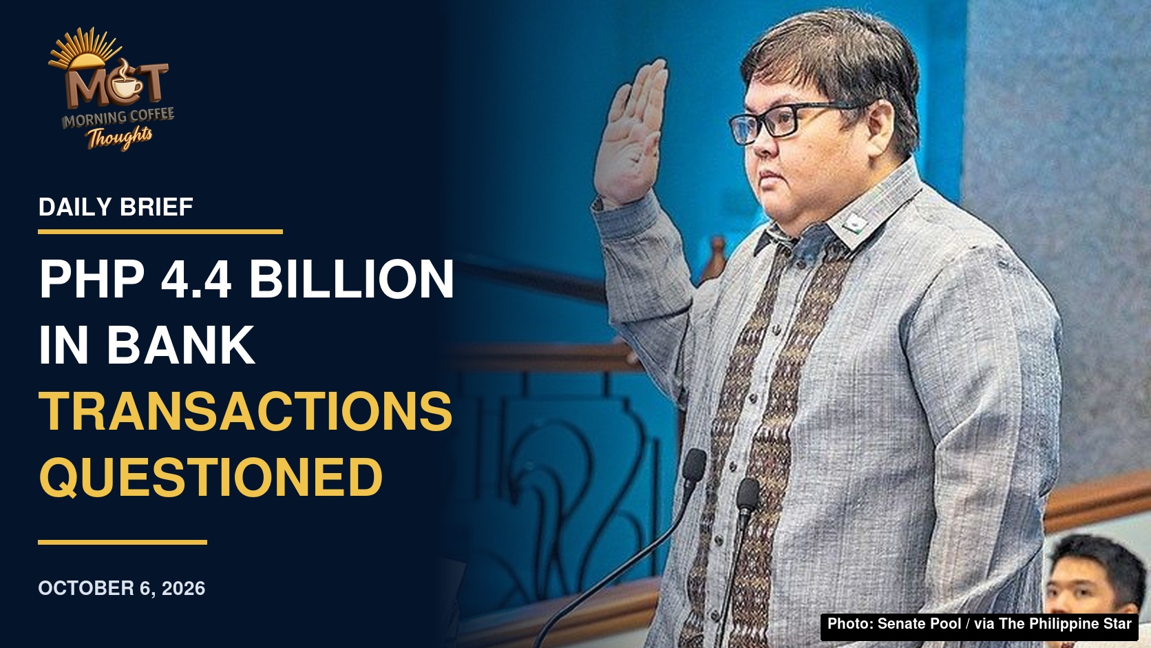 Ronel Buenaventura taking his oath at the October 5, 2026 impeachment hearing. Photo: Senate Pool, via The Philippine Star.