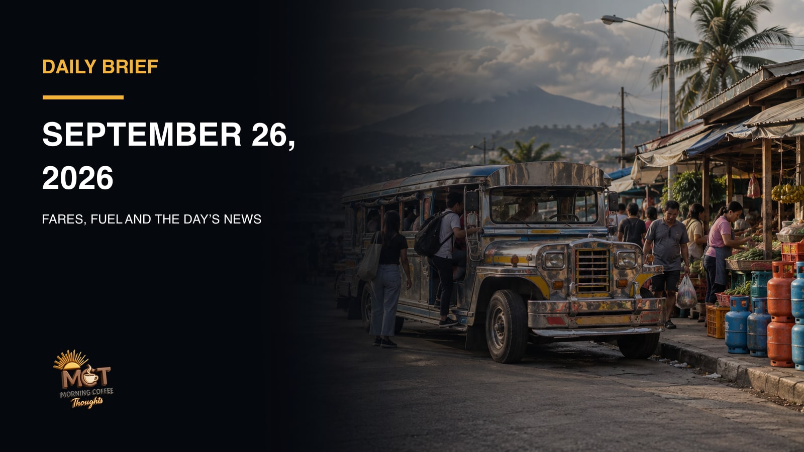 Illustrative Philippine jeepney and LPG market scene for the September 26 Daily Brief.