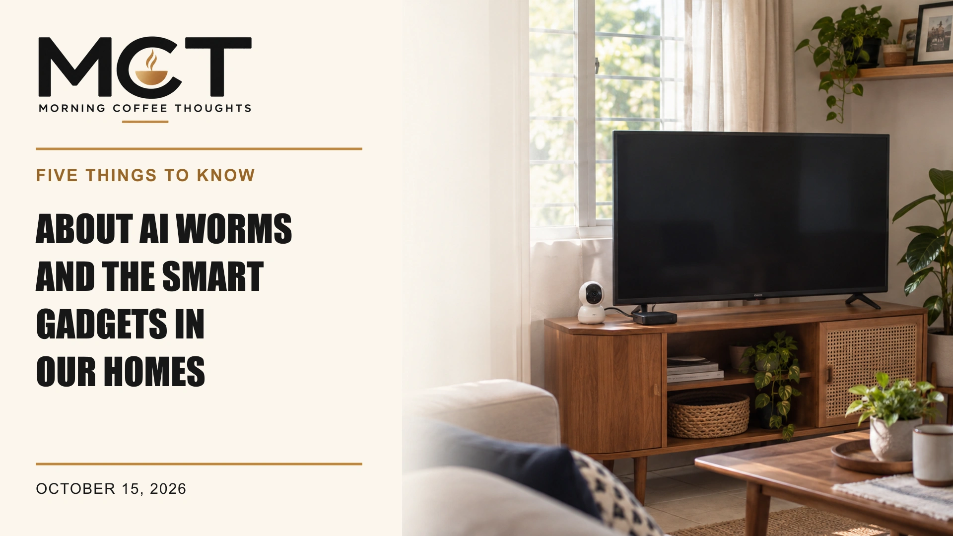 MCT Five Things cover showing a television, streaming box and security camera in a living room.