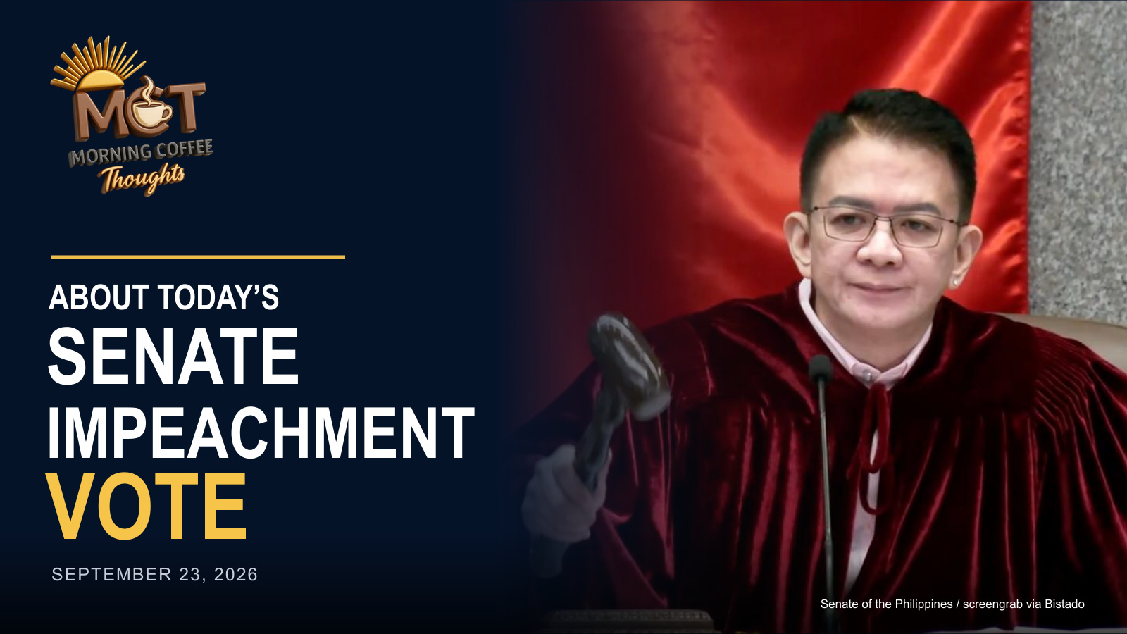 Senate impeachment court presiding officer Francis Chiz Escudero holding a gavel. Senate of the Philippines screengrab via Bistado.