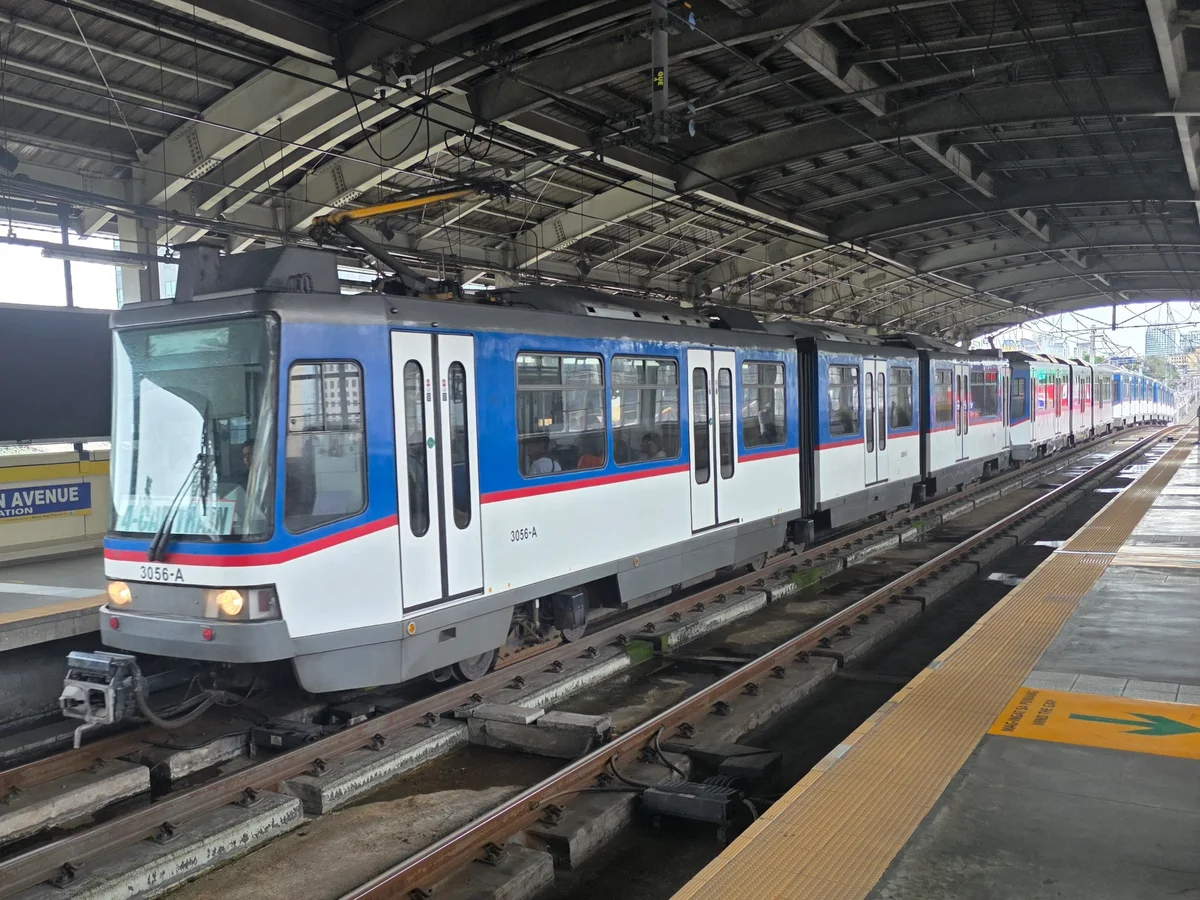 An MRT-3 train at Quezon Avenue station in February 2026.