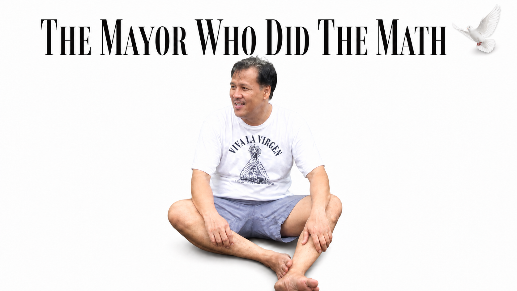 Jesse Robredo seated casually beneath the title The Mayor Who Did the Math, with a white dove against a white background.