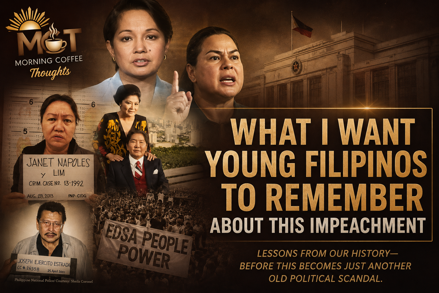 An MCT Reflection cover showing Sara Duterte, Gloria Macapagal-Arroyo, Janet Napoles, Ferdinand Marcos Jr., Joseph Estrada, EDSA People Power, and the title “What I Want Young Filipinos to Remember About This Impeachment.”