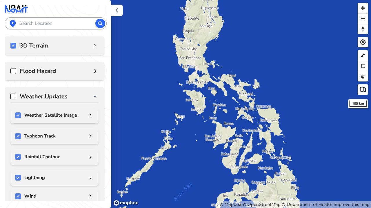 Project NOAH Studio showing its national map and weather and hazard layers